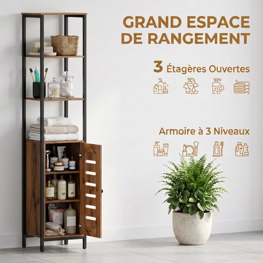 Colonna Bagno Industriale ¨C Zephmum ¨C Marrone Rustico 3 Ripiani Regolabili