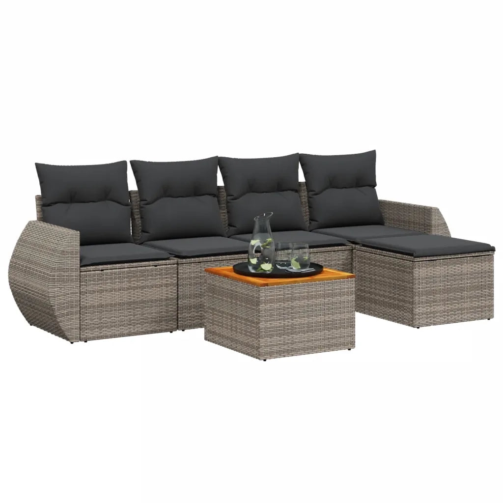 Set Divano da Giardino 6 pz con Cuscini Grigio in Polyrattan 3257313