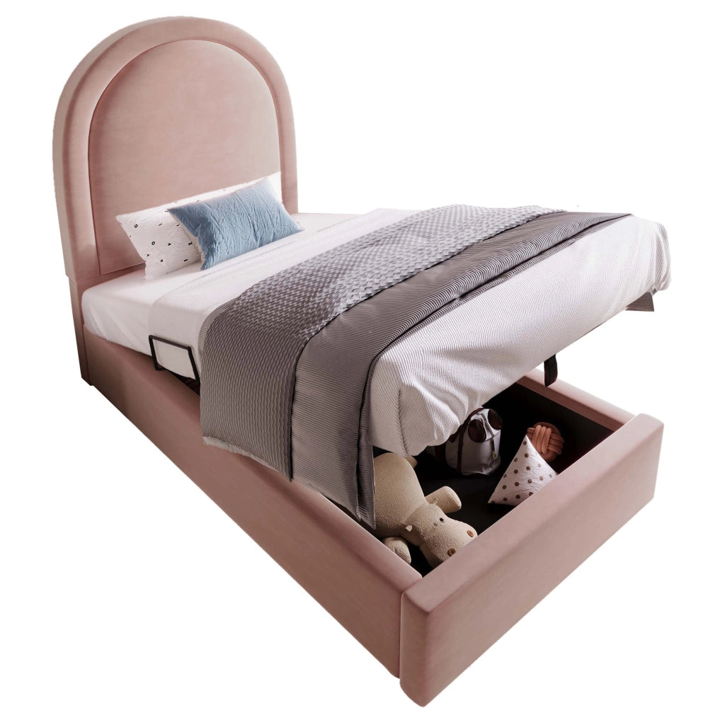 Letto bambino imbottito – 90x200 cm – con materasso – velluto rosa