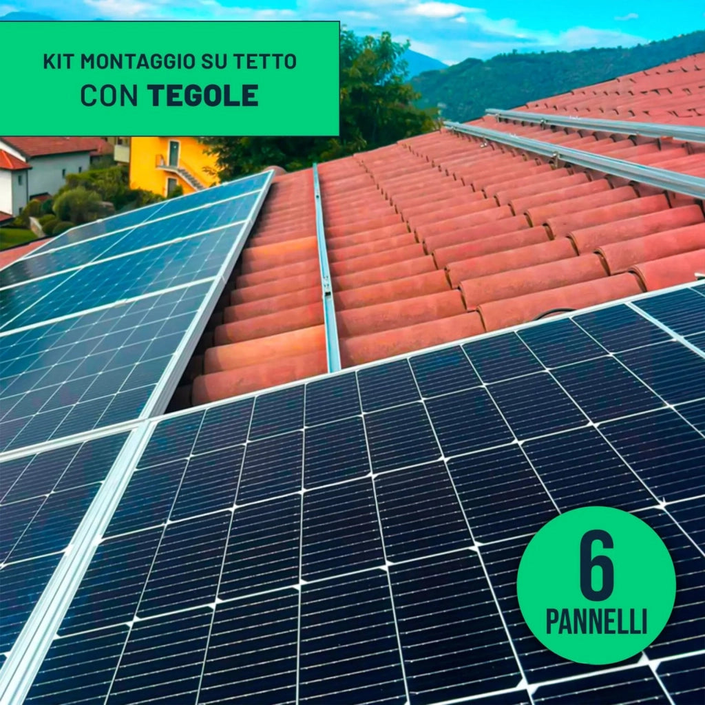 Kit Struttura Fissaggio Pannelli Fotovoltaici 30 mm, 6 moduli, Tetto con Tegole - SKU KST-6T