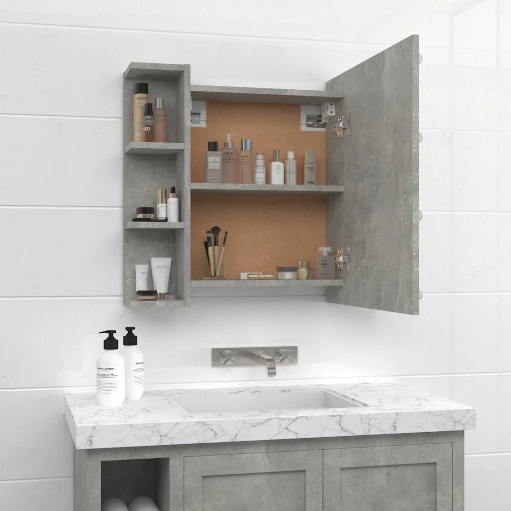 Mobile a Specchio con LED Grigio Cemento 70x16,5x60 cm 808877