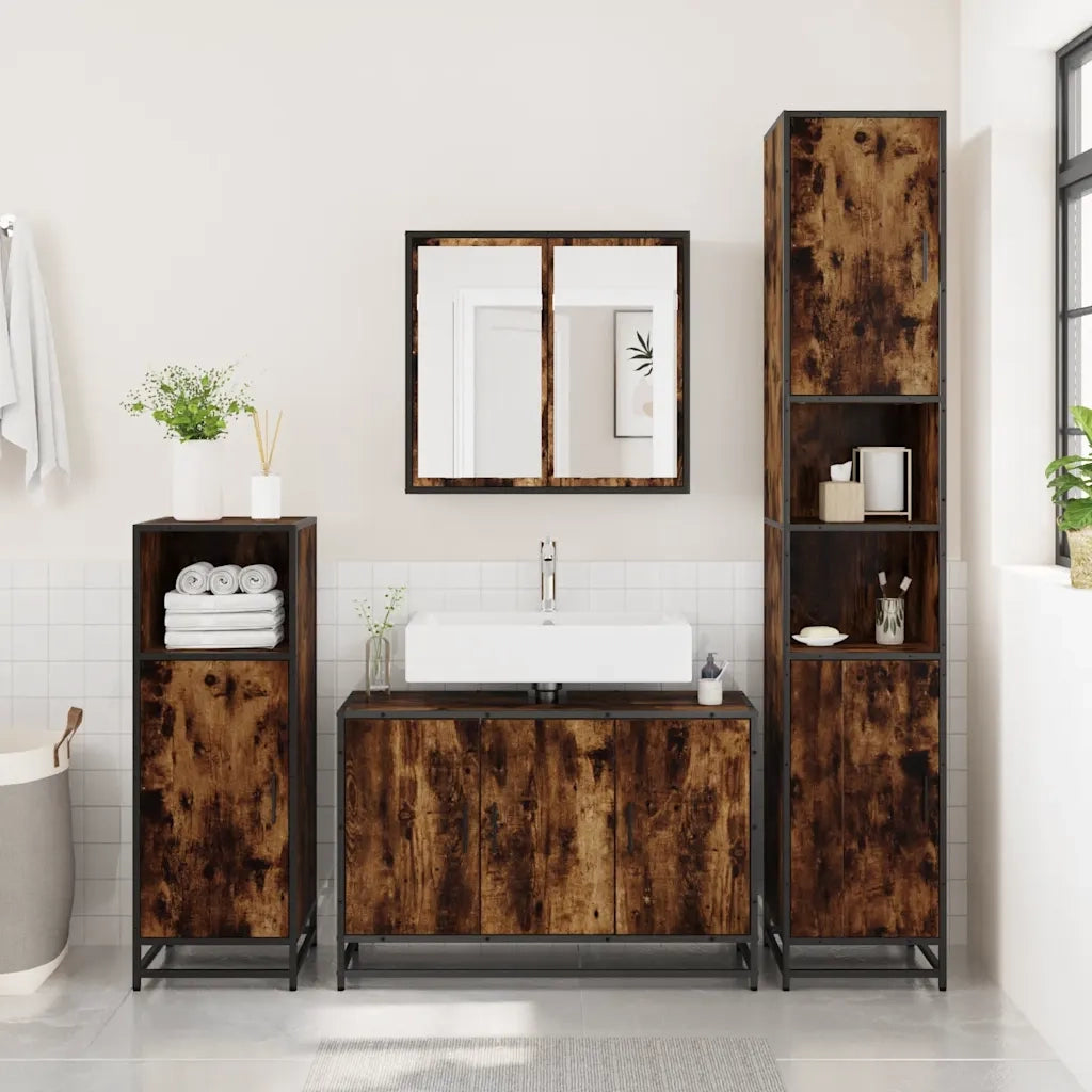 Mobile Lavabo | Armadio Lavabo Bagno Rovere Fumo 90x33x60 cm Legno Multistrato