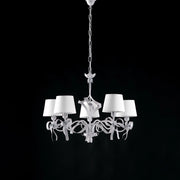 Lampadario Shabby Chic Lucy Bianco 5 Luci Paralumi Bianchi