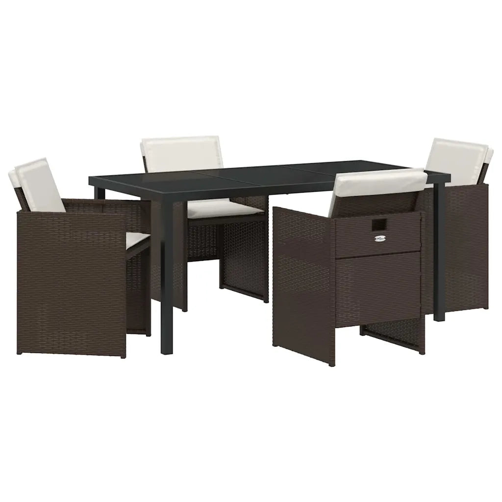 Set da Pranzo per Giardino 5 pcs Marrone polyrattan