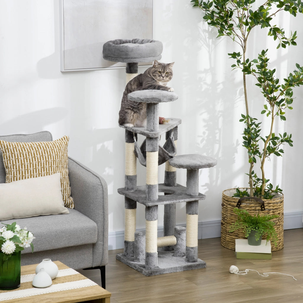 Tiragraffi per Gatti a Livelli con Amaca e Piattaforme ¨C Minimal ¨C Grigio