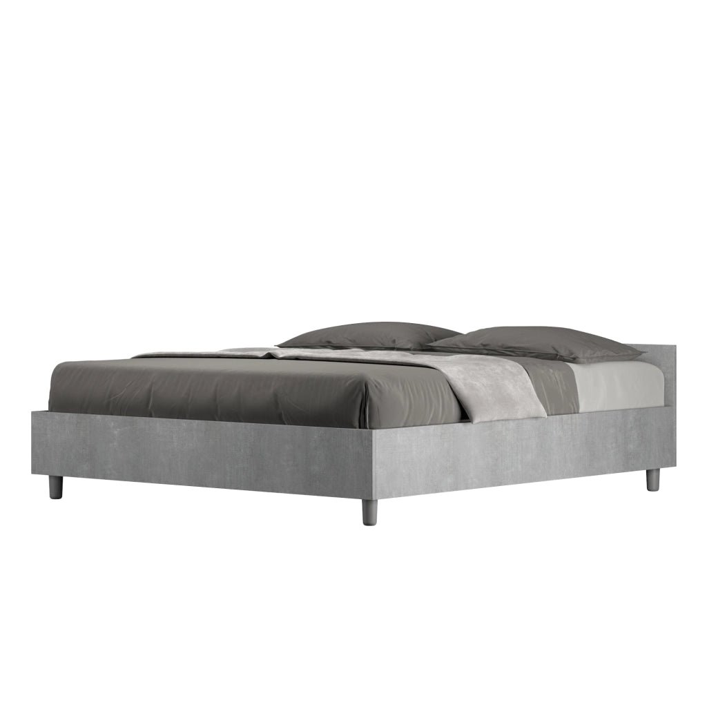 Letto Matrimoniale 160x190 cm con Rete e Contenitore Nuamo Cemento