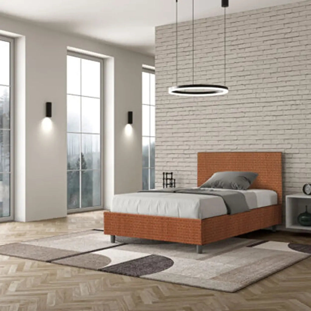 Letto una piazza e mezza senza rete imbottito 120x190 tessuto Labirinto 4 arancio Adele