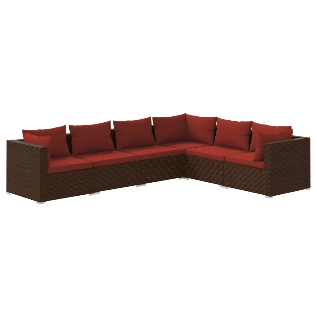 Set Divani da Giardino 6 pz con Cuscini in Polyrattan Marrone 3101715