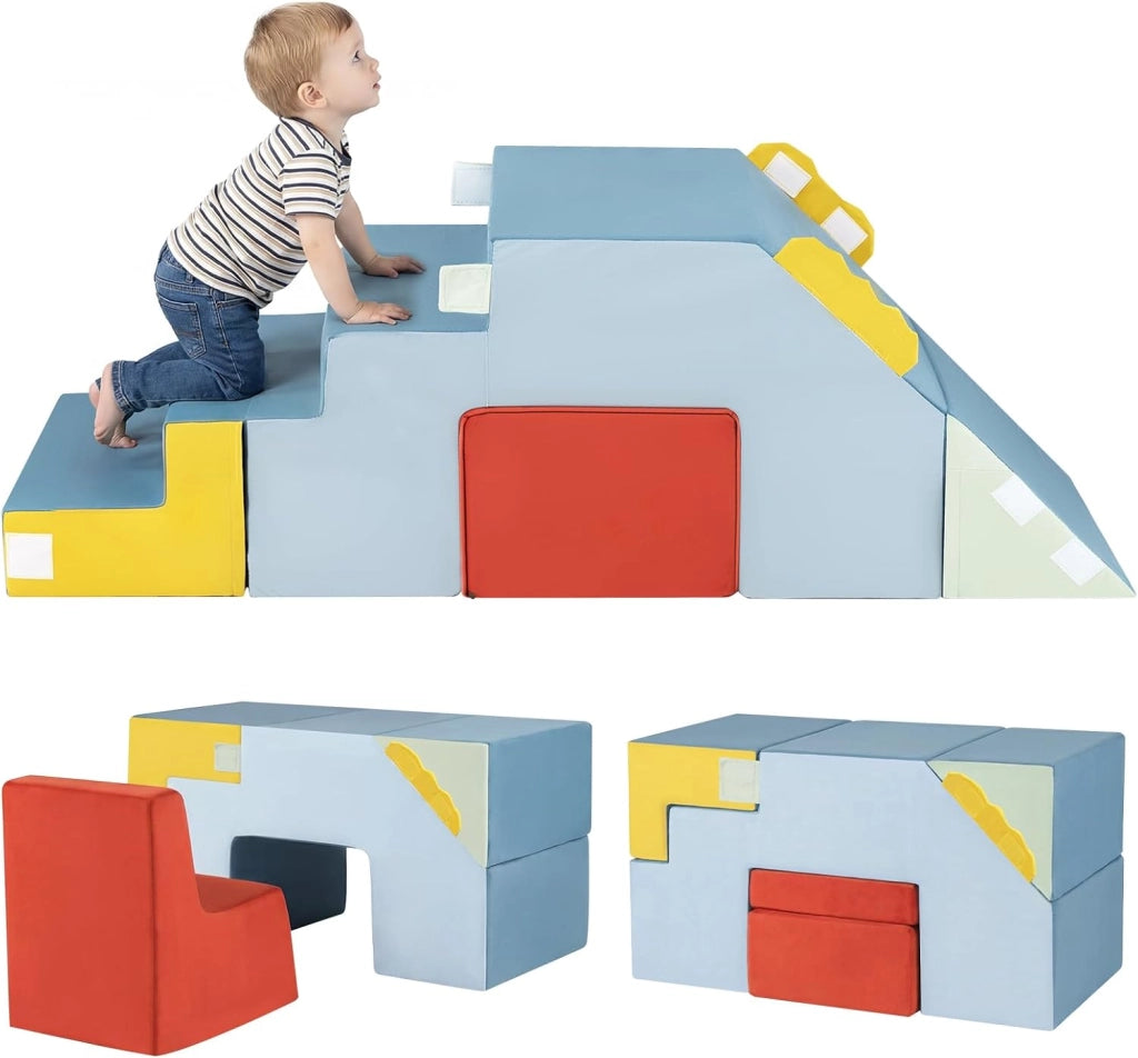 Set di 4 Blocchi da Arrampicata con Scivolo e Scale
Blocchi Morbidi in Schiuma per Gattonare con Coperture in Velluto e Set Tavolo e Sedia Convertibile per Cameretta