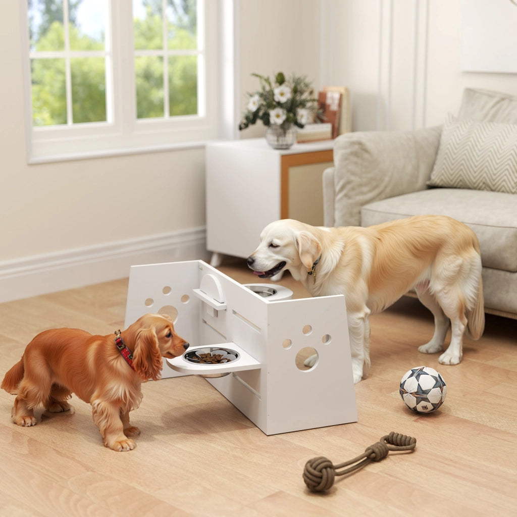 Supporto Ciotole Cane ¨C Minimal ¨C 2 Ciotole in Acciaio, Bianco