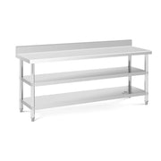 Tavolo da lavoro in acciaio inox tavolo da lavoro in acciaio inox con schienale e paraschizzi 200 x 60 x 16,5 cm 235 kg 2 ripiani 14_0007313