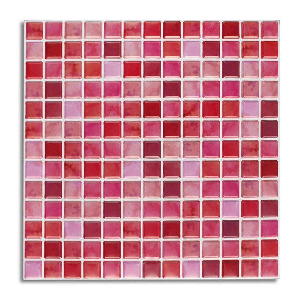 Trade Shop - Piastrella 3d Mosaico Mattonella Parete Ritagliabili Murali Adesivi 30x30cm Rosa -