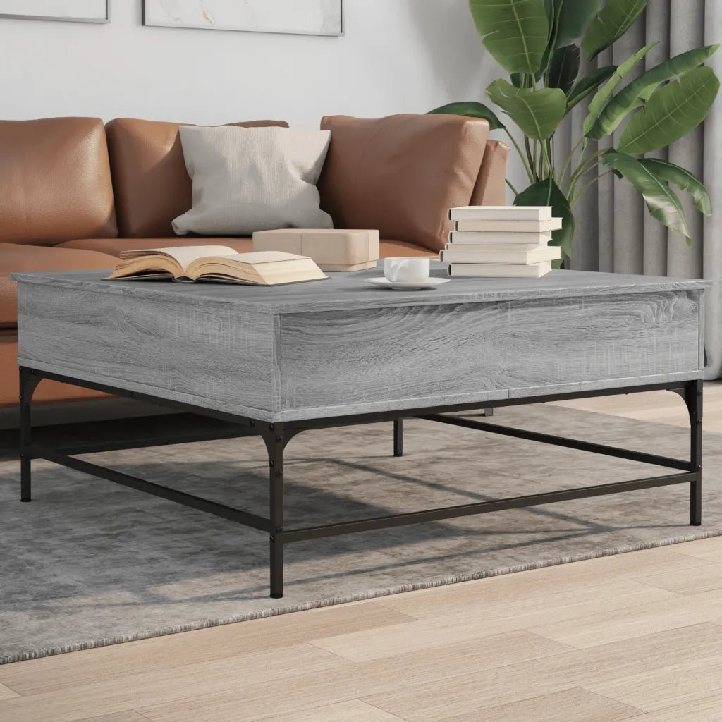 Tavolino-Tavolino da soggiorno-Tavolo Grigio Sonoma 95x95x45 cm Legno Multistrato e Metallo