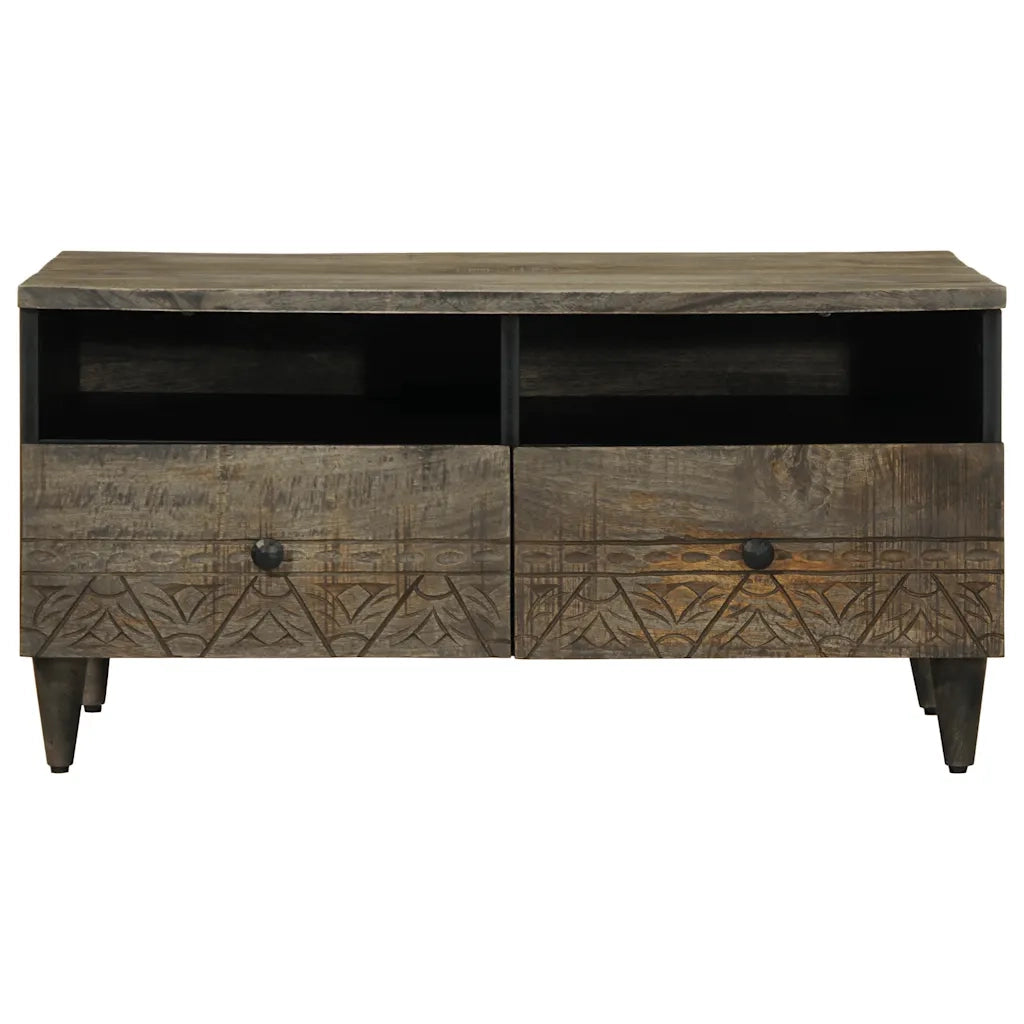 Tavolino-Tavolino da soggiorno-Tavolo Grigio Chiaro 80x54x40 cm in Legno Massello di Mango