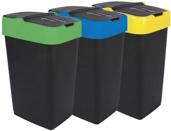 Set di contenitori di raccolta con coperchio inclinabile da 3 a 18 litri - plastica - nero con colori