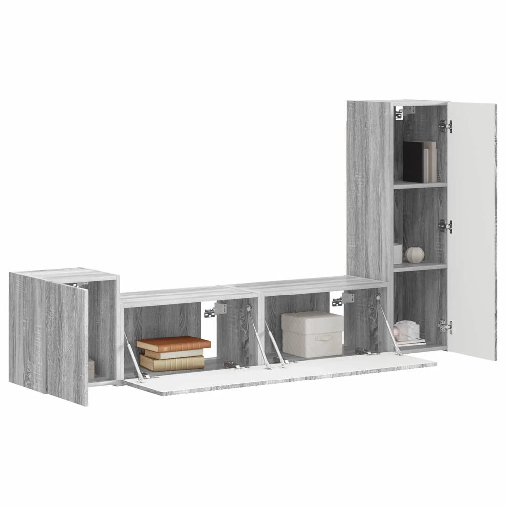 Set mobile TV 4 pz | Armadietto TV | Mobile Porta TV Grigio Sonoma Legno multistrato
