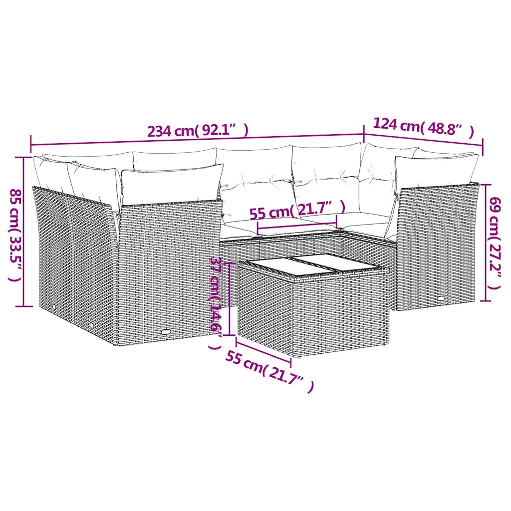 Set Divani da Giardino 7 pz con Cuscini Grigio in Polyrattan 3217270
