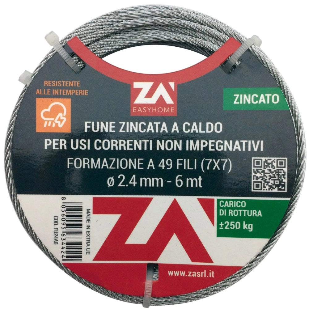 1pz cavetto acciaio zincato 42f d. 1,5 mt 25 cod:ferx.1834