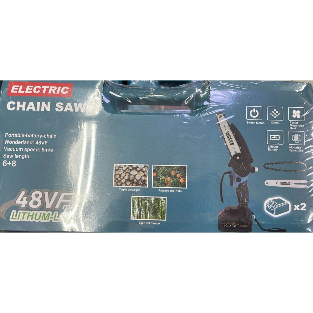 Trade Shop - Mini Motosega Elettrica Portatile Batteria Litio 48vf Velocità 5m/s Potatura Taglio Legno -
