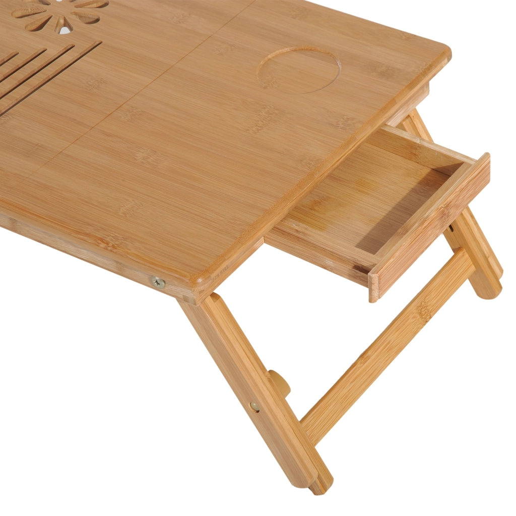 Tavolino da Letto per PC Portatile con Sistema di Raffreddamento in Bambù 55x35x22-30 cm