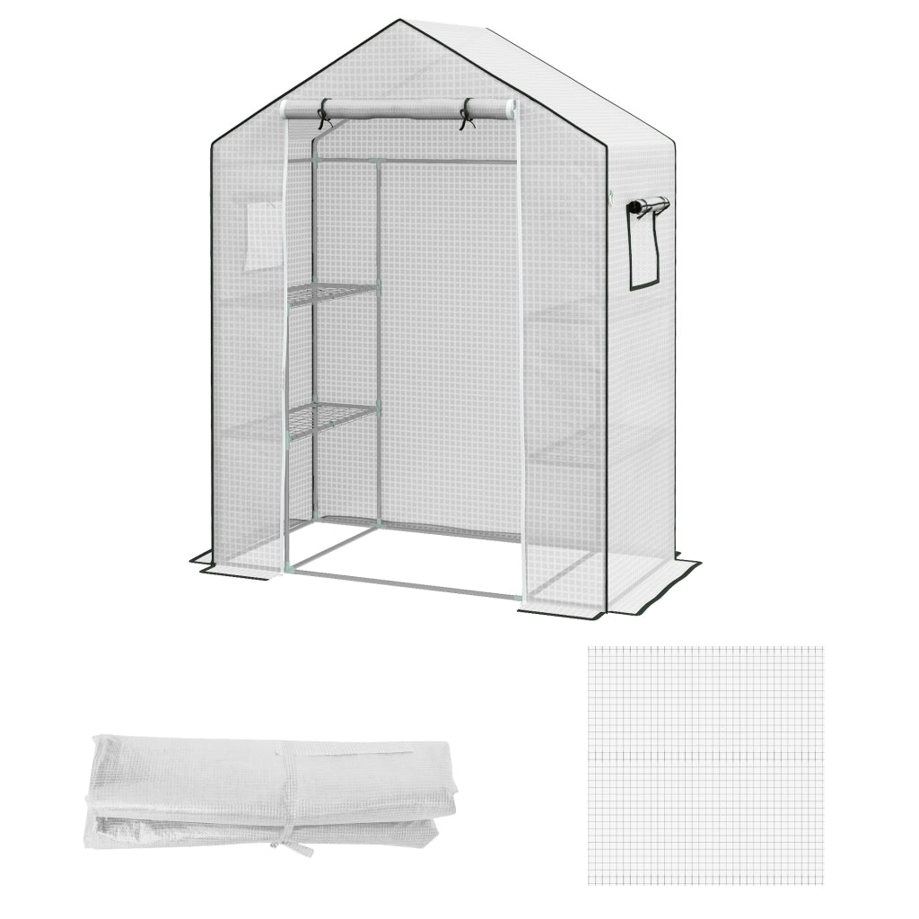 Copertura Serra da Giardino in PE con Porta a Cerniera e Finestre. 140x73x190 cm. Bianco