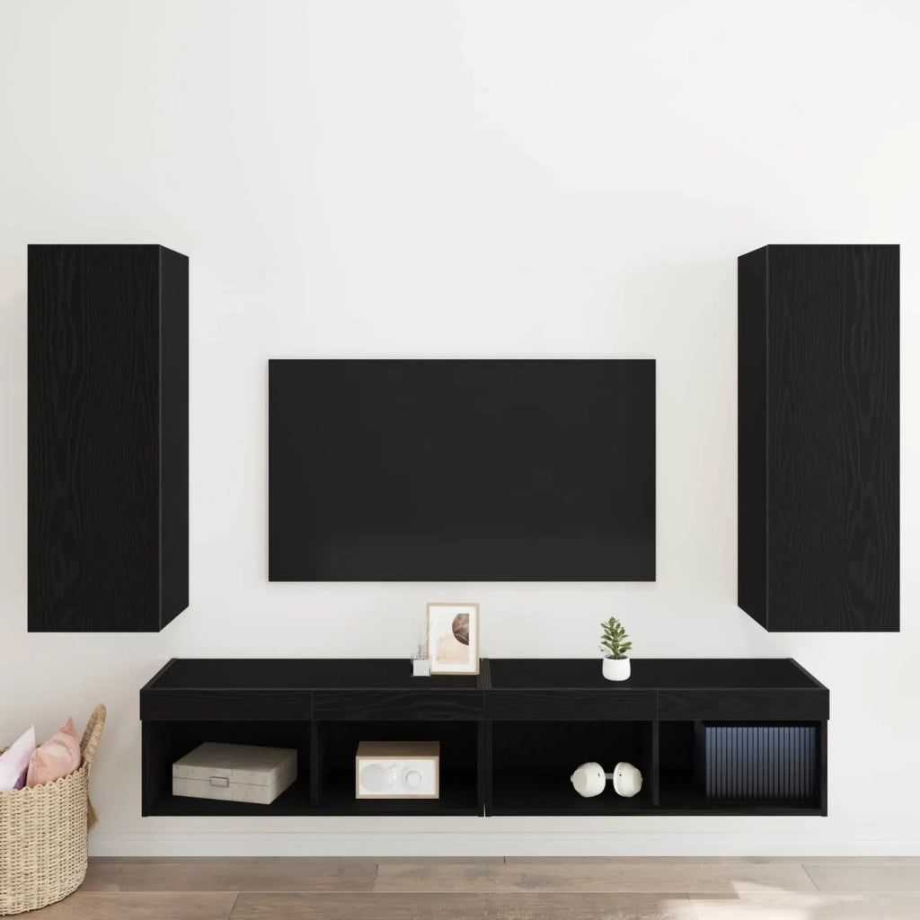 Mobile TV da Parete 2 pz | Armadietto TV | Mobile Porta TV Rovere Nero 30,5 x 28,5 x 90 cm