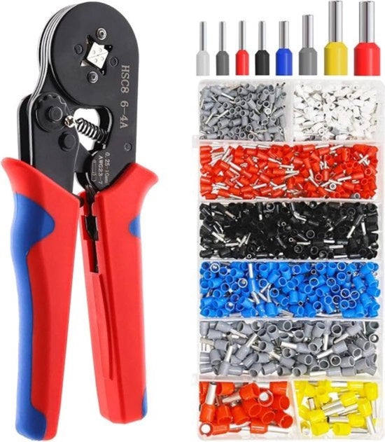Set di attacchi per cavi – Con 1250 attacchi per cavi – Compattatore per cavi da 0.25-10.00 mm² – Attacchi per cavi in gomma - Kit di attrezzi