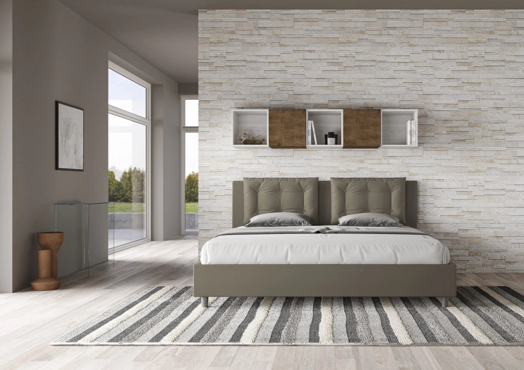 BS COM Letto matrimoniale king size senza rete imbottito 200x210 similpelle cappuccino