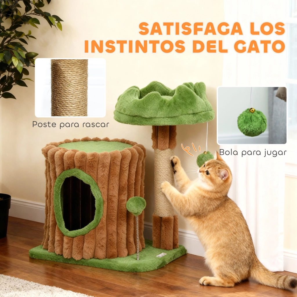 Tiragraffi per Gatti con Casa e Letto ¨C Minimal ¨C Marrone e Verde 53 cm