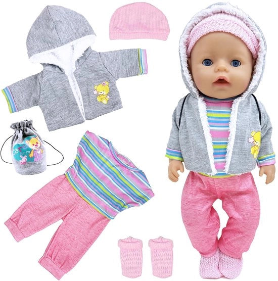 Abbigliamento per bambole di alta qualità in cotone - Set di abiti per bambole da 36-43 cm - Giacca/Blusa/Pantaloni/Cappello/Calciole - Tessuto soffice e colori vivaci - Abiti per bambole
