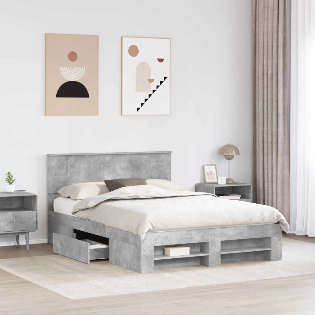Letto matrimoniale | Letto per adulti | Struttura del letto con testiera Grigio cemento 160 x 200 cm