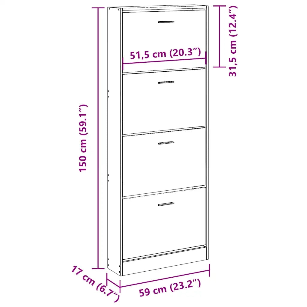 Scarpiera Nera 59x17x150 cm in Legno Multistrato 342520