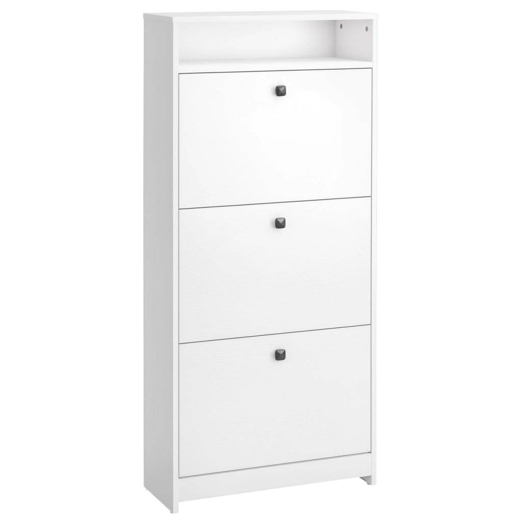 Scarpiera salvaspazio 3 ante a ribalta 18 paia con ripiano portaoggetti ¨C Xylo ¨C legno truciolato bianco 60x24x132cm