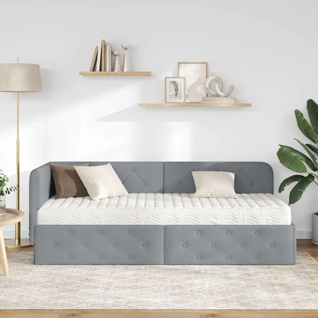 Cornice del letto ad angolo Grigio chiaro 80 x 200 cm Tessuto