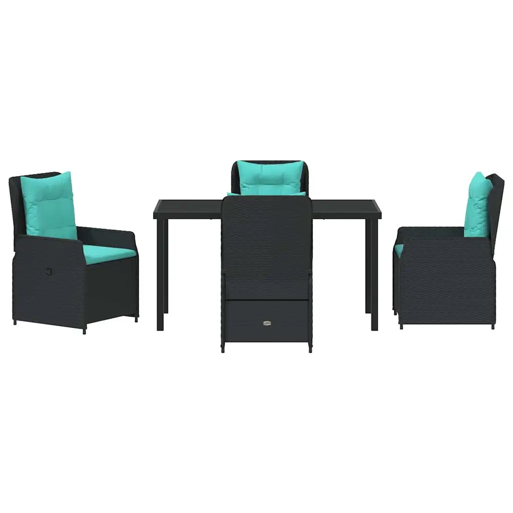Set da Pranzo per Giardino 5 pcs Nero Poly Rattan