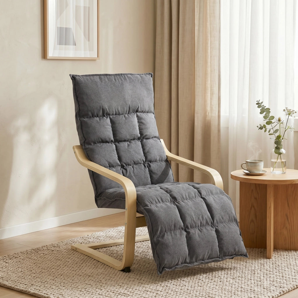 Poltrona Relax con Dondolo ¨C Xylo ¨C Tessuto Lino Grigio Schienale Alto Poggiapiedi