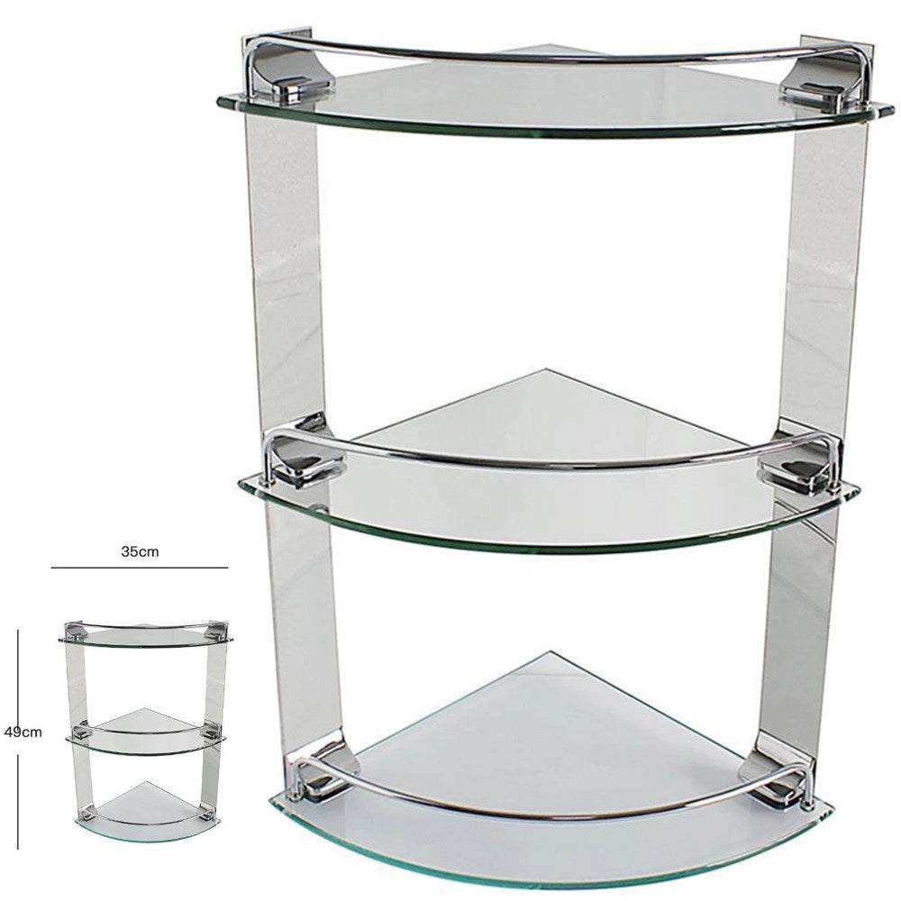 Trade Shop - Mensola Ad Angolo Tripla Per Bagno Angoliera A 3 Ripiani In Vetro Arredo 52911 -