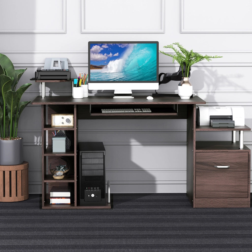 Scrivania per PC da Camera e Ufficio con Cassetto e Scaffale in Legno