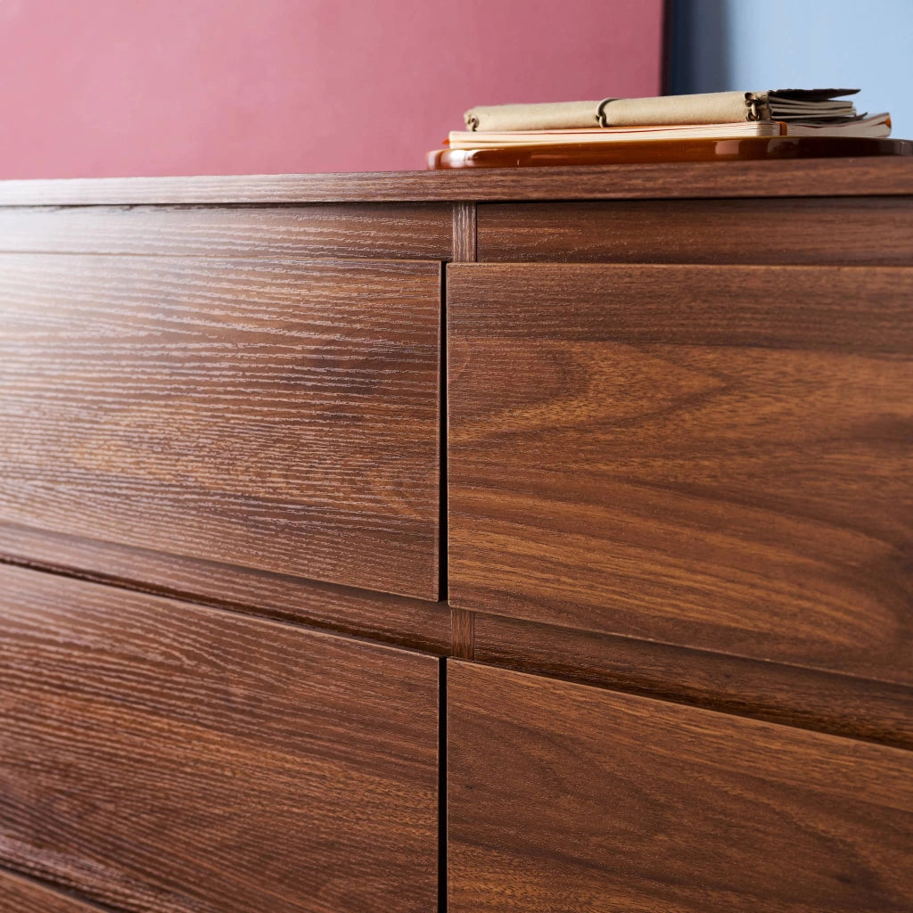 Comò decorazione legno 6 cassetti, noce
