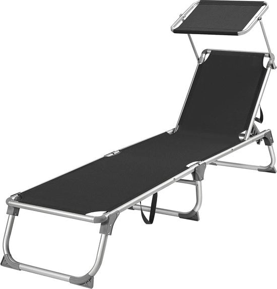 Rugleuning per esterno regolabile pieghevole nero 55 x 193 x 31 cm capacità di carico 150 kg terrazza GCB019B01 - Sedile da giardino