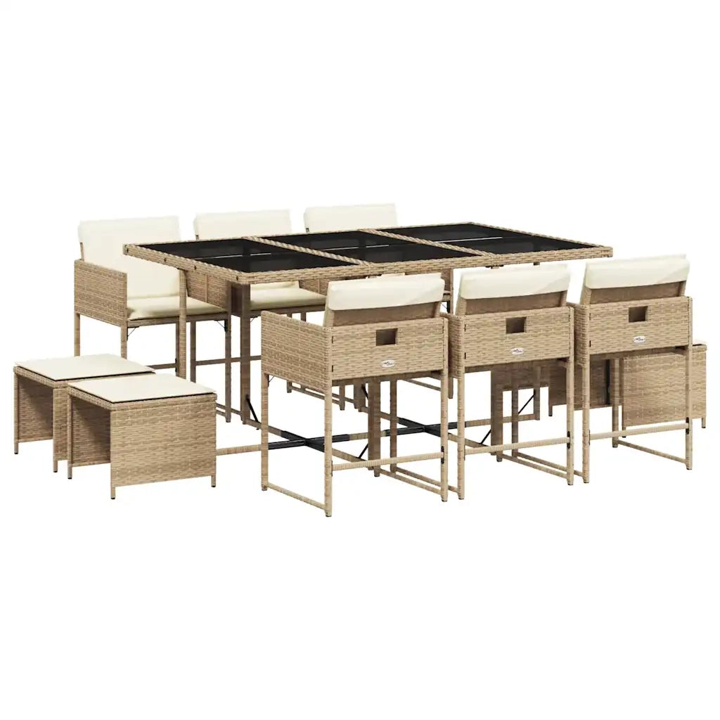 Set da Pranzo da Giardino 11 pz con Cuscini Beige in Polyrattan 3278097