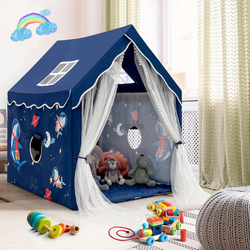 Tenda da gioco per Bambini, Casetta per Bambini da Interno con Tappetino Imbottito Rimovibile, Ideale per Bambini e Bambine, 105 x 121 x 137 cm (Blu)