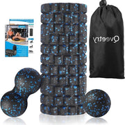 Set di fascia rotolante 4 in 1 con fasciabal e duobal - allenamento della fascia per muscoli - rotolatore di schiuma per massaggi muscolari profondi - rotolatore di schiuma per yoga, pilates e sport (nero- blu)