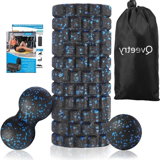 Set di fascia rotolante 4 in 1 con fasciabal e duobal - allenamento della fascia per muscoli - rotolatore di schiuma per massaggi muscolari profondi - rotolatore di schiuma per yoga, pilates e sport (nero- blu)