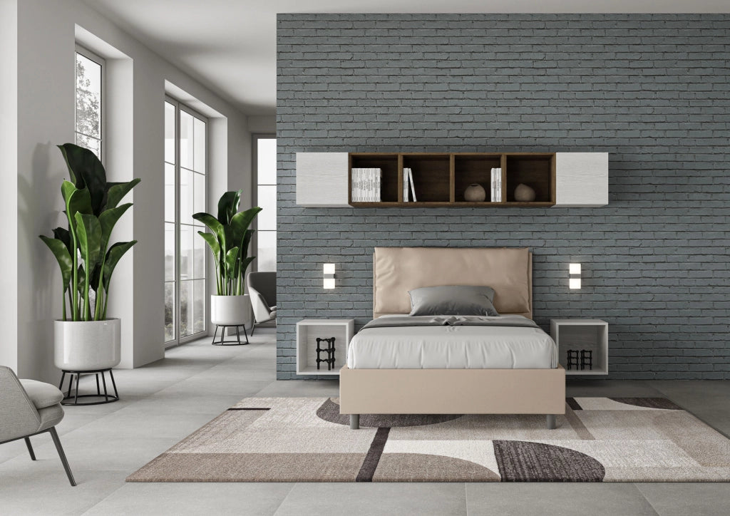 BS COM Letto una piazza e mezza senza rete imbottito 120x200 similpelle tortora