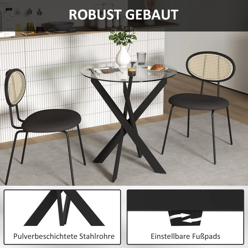 Tavolo da pranzo rotondo ¨C Xylo ¨C Vetro temperato e metallo nero, 70 cm, 4 persone