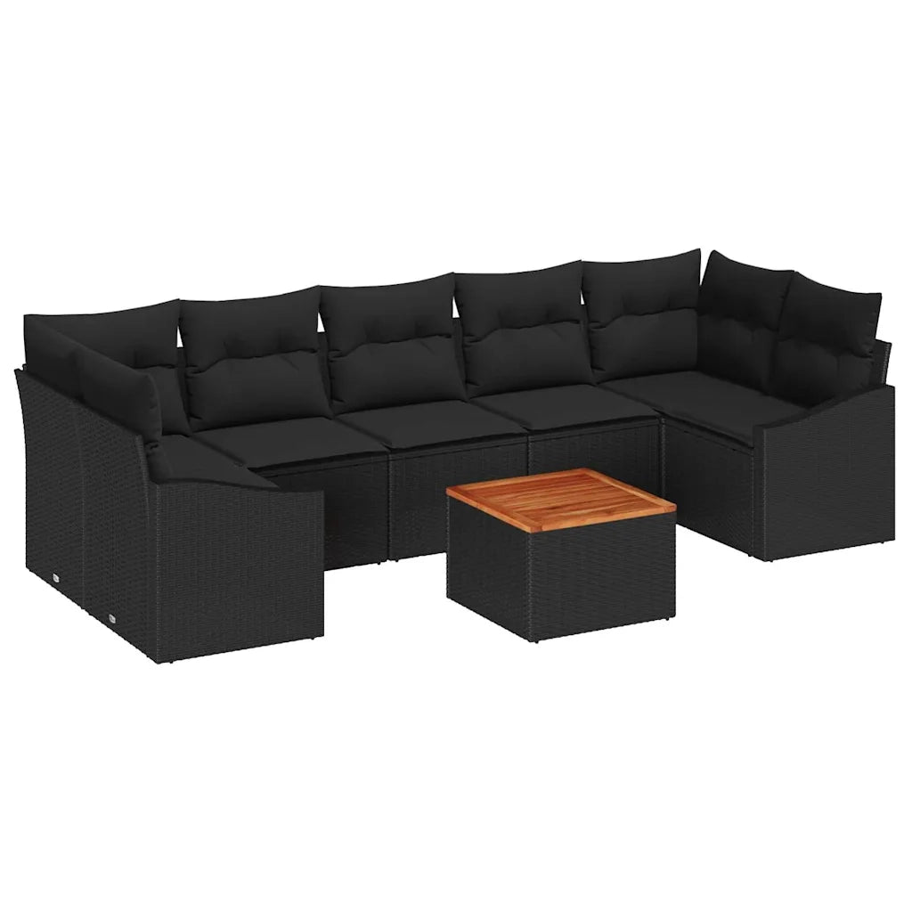Set Divano da Giardino con cuscino 8 pcs Nero polyrattan