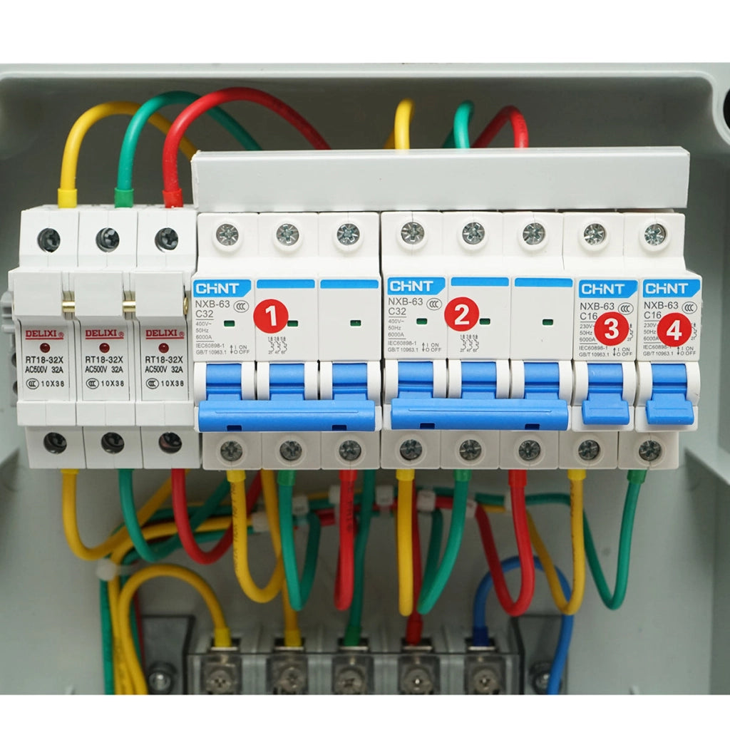 Pannello gruppo prese per organizzazione cantiere 2x250V/16A, 2x415V/32A, 380x280x150mm IP44/IP67 SUNTREE
