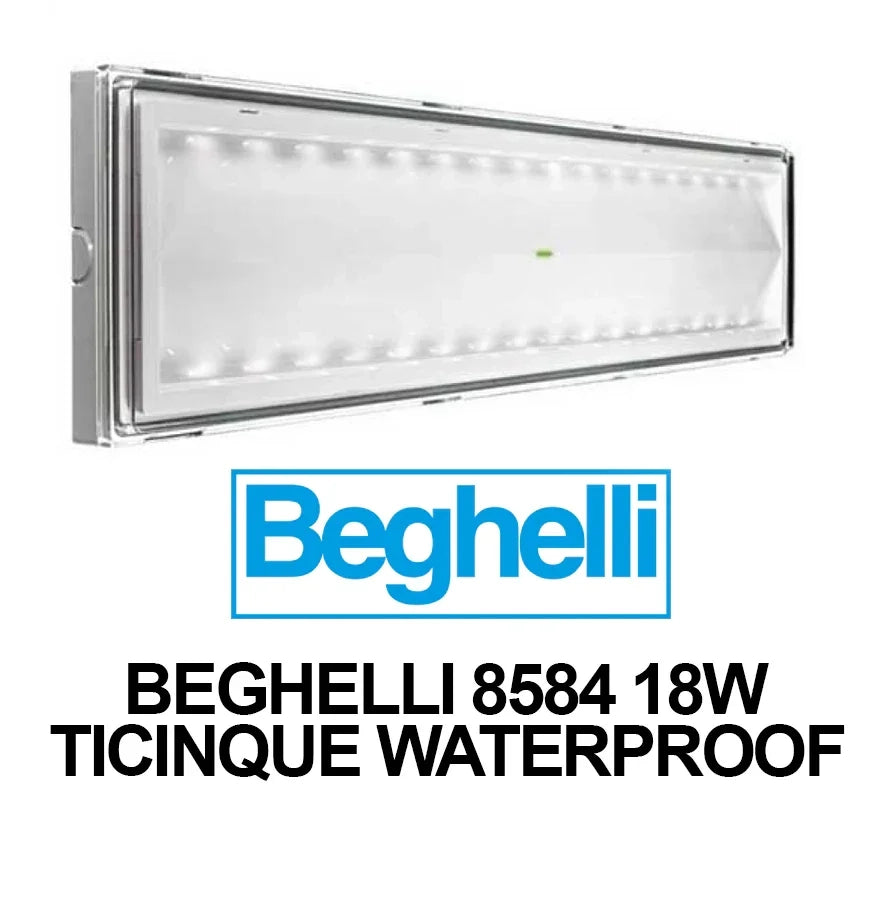 Beghelli 8584 Lampada di emergenza LED Ticinque SE 18W Autonomia 8h corpo bianco Waterproof IP42