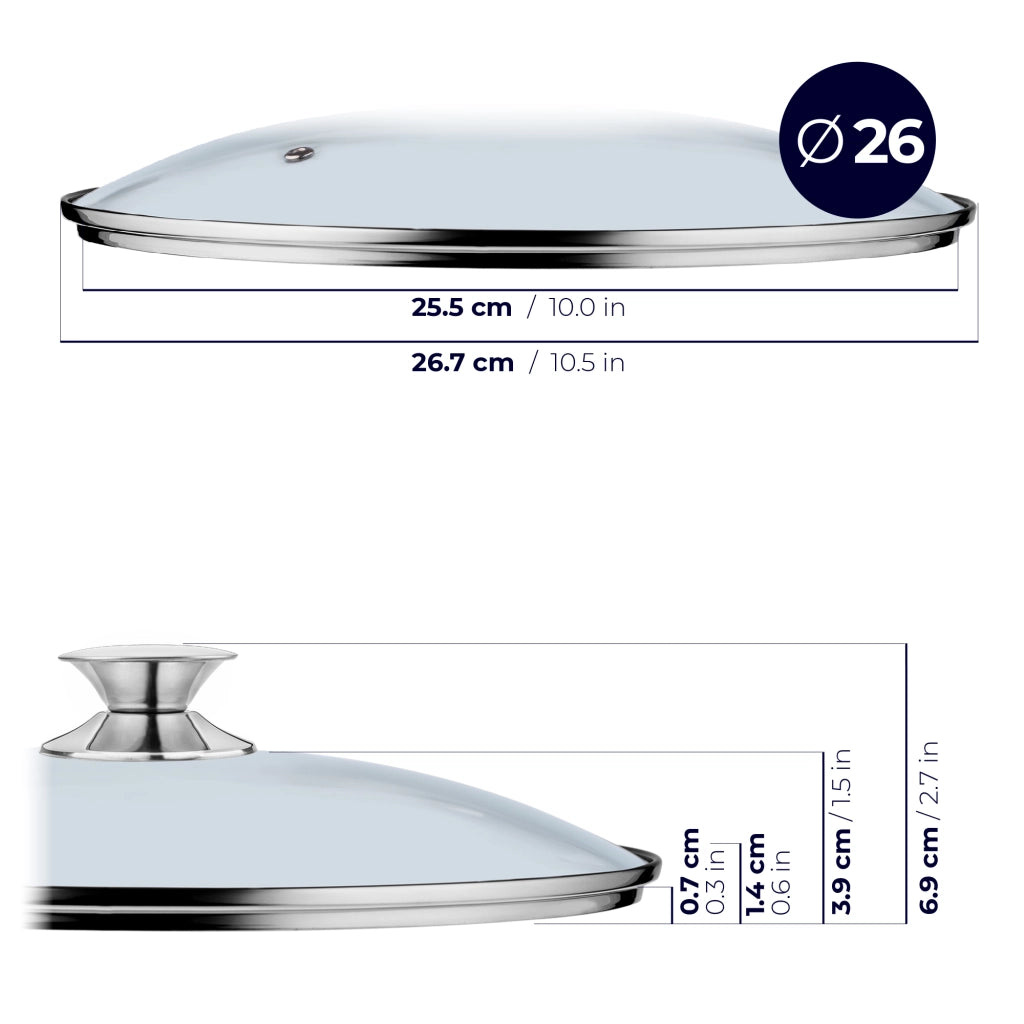 Coperchio in vetro KADAX da 26 cm, universale, resistente al calore, per pentole e padelle.